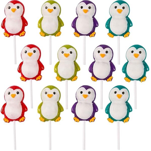 Penguin Lollipops, Christmas Suckers, Holiday Lollipops Christmas Candy Stocking Stuffers - Winter Holiday Themed Lollipops Candy Buffet (12 Lollipops Individually Wrapped)