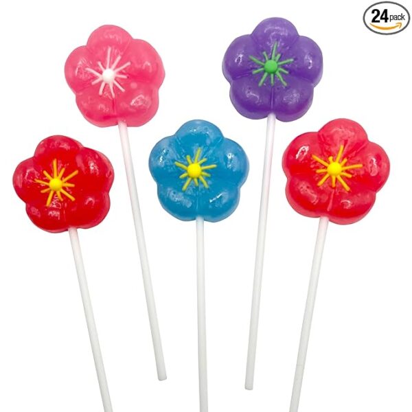 Flower Candy Lollipops - 24 Individually Wrapped Suckers Bulk - Great for Easter and Spring Birthday Party Favors for Kids