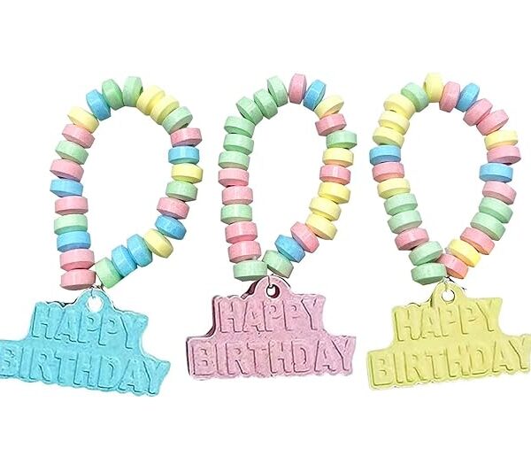 Happy Birthday Candy - 24 Individually Wrapped Bulk Candy Bracelets - Great for Birthday Party Favor Candy - Goodie Bags for Kids - Pinata Fillers - Candy Bar Birthday Colors