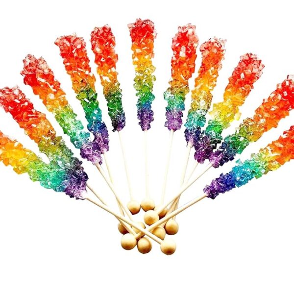 Rainbow Rock Candy - Colorful Rock Candy Sticks Individually Wrapped Extra Large (12 pieces - 22 grams per pop) Great for Birthday Party Favors - Candy Buffet