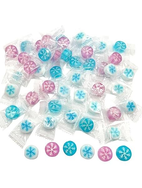 Snowflake Candy - Hard Candy Bulk 1 lb Bag of Individually Wrapped Small Candy (approx. 118 pcs) Hard Candies Assortment - Great for Office Candy - Frozen Party Favors - Holiday Candy - Cute Birthday Candy for Party Bags - Winter Themed Baby Shower - Yummy Candy for Kids and Adults
