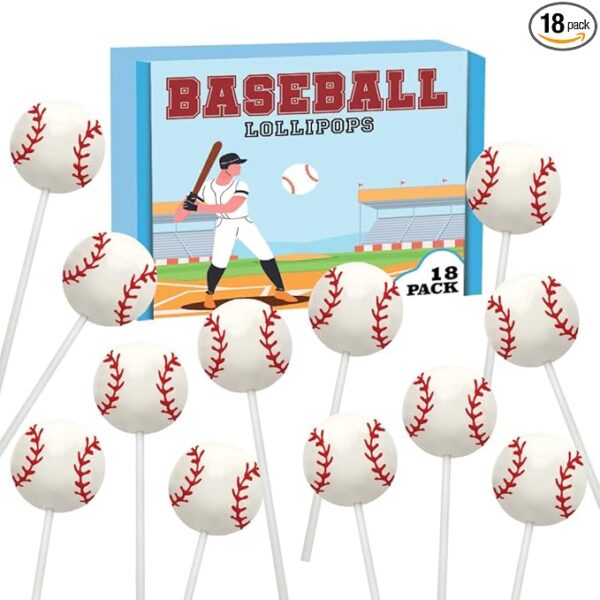 Baseball Candy Lollipops - 18 Count Individually Wrapped Suckers - Great for Baseball Party Favors - Sports Snacks - Baseball Goodie Bags - Softball Team Treats