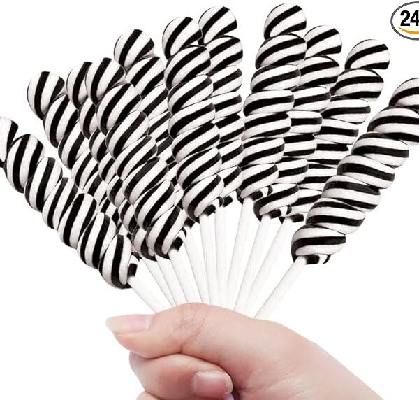 Black Twisty Lollipops - 24 Unicorn Suckers Individually Wrapped Bulk - Great for Candy Buffet - Wedding - Graduation - Halloween - Baby Shower - Birthday Party Favor Candy - Goodies for Kids and Adults
