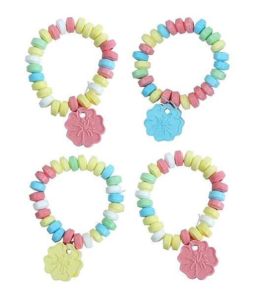 Candy Flowers - 24 Hibiscus Flower Shaped Candy Bracelets Individually Wrapped Bulk - Great for Spring Easter Party Favors - Easter Basket Stuffers - Easter Egg Fillers - Egg Hunt - Luau Party