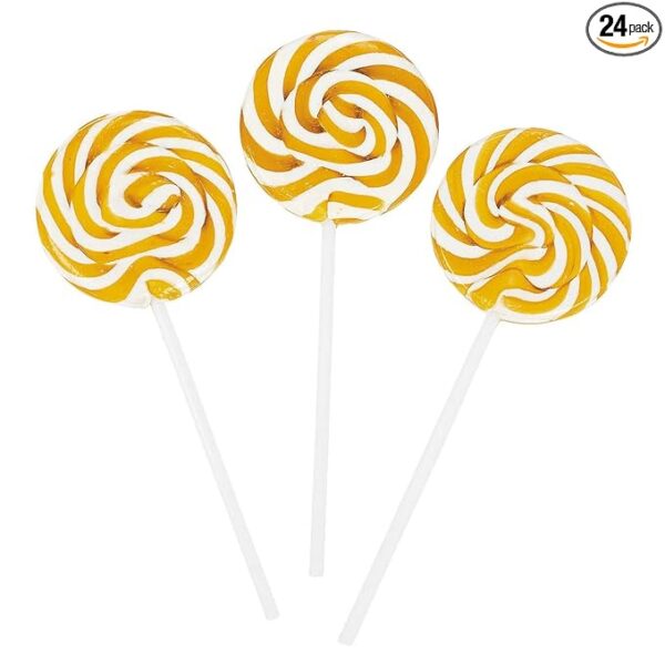 GOLD SWIRL LOLLIPOPS - 24 CANDY SUCKERS INDIVIDUALLY WRAPPED - LARGE 2 INCH POPS