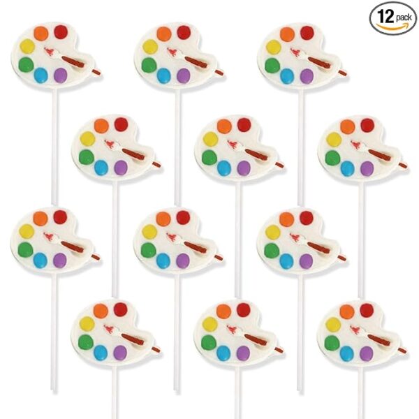 Little Artist Lollipops, Individually Wrapped Candy Suckers for Birthday Party, Paint Party Favors for Kids, Goodie Bags and Candy Buffet, Hand Decorated Pops (12-Pieces)