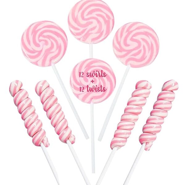 Pink Candy - 18g Swirl And 12g Twisty Lollipops - 24 Suckers Individually Wrapped - Candy Buffet