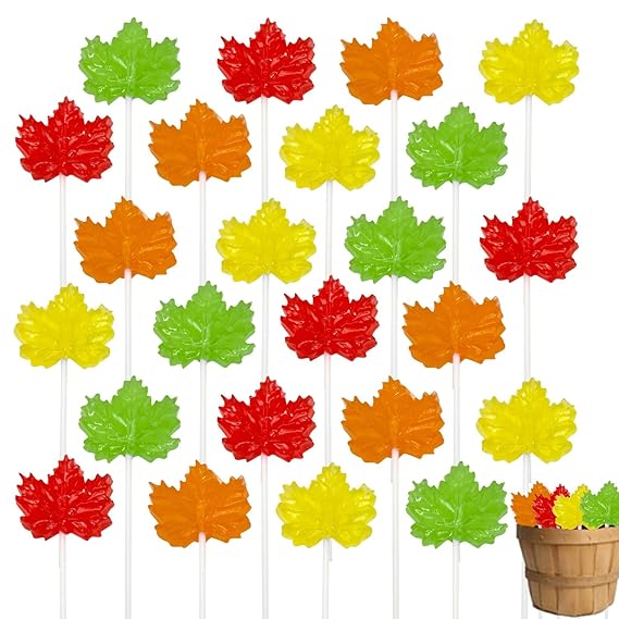 Maple Leaf Candy Lollipops - 24 Fall Suckers