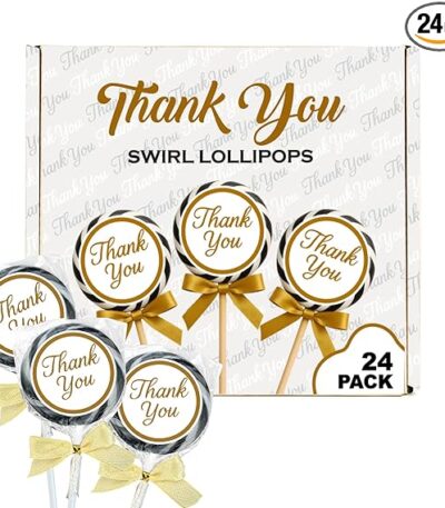 Thank You Swirl Lollipops with Gold Bow