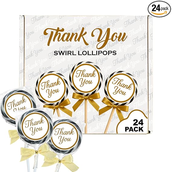 Thank You Swirl Lollipops with Gold Bow Thank You Swirl Lollipops with Gold Bow